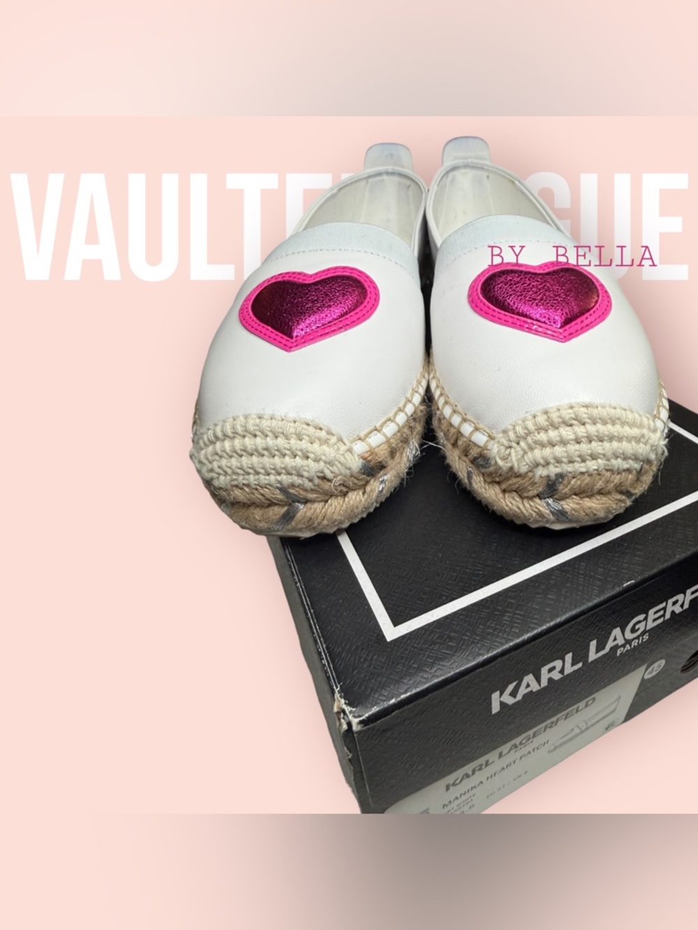 Karl Lagerfeld White Espadrille Slip-Ons with Metallic Pink Heart